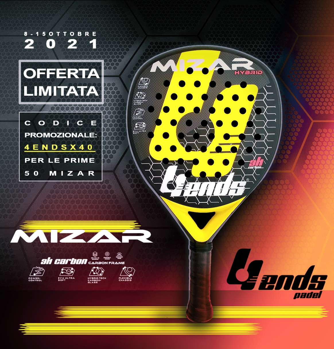 Racchetta “MIZAR hybrid 2021” 4ends Padel, in offerta limitata!